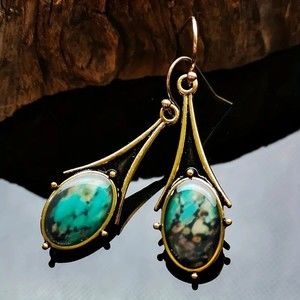 Gatsby Vintage Inspired Goldtone Green Marble Drop Earrings
